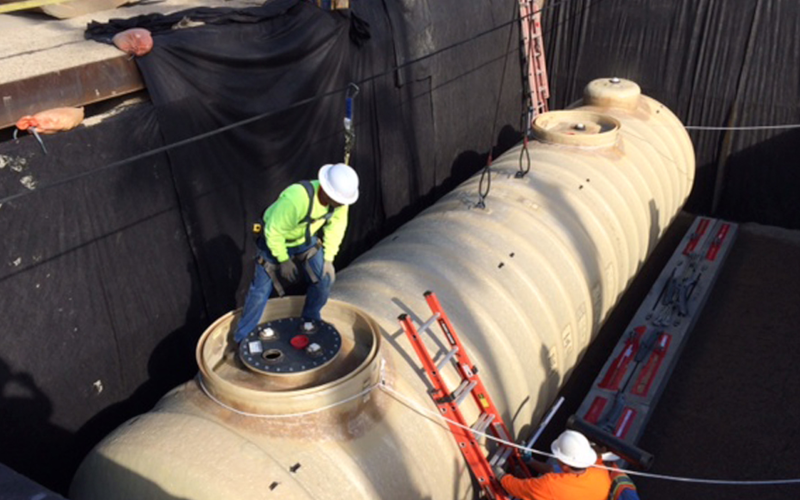 Restored concrete or asphalt surface after subsurface construction.