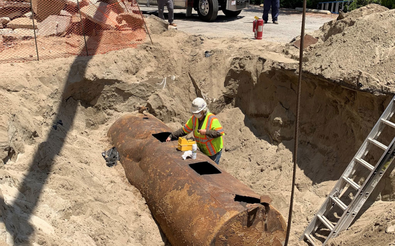 Underground storage tank excavation at a fueling facility.